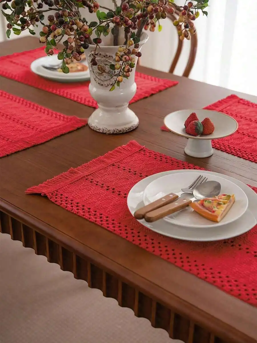 American Country Style Green Woven Placemat, Kitchen Dining Table Mat, Home Party Decor Rectangular Tablecloth thumbnail 4