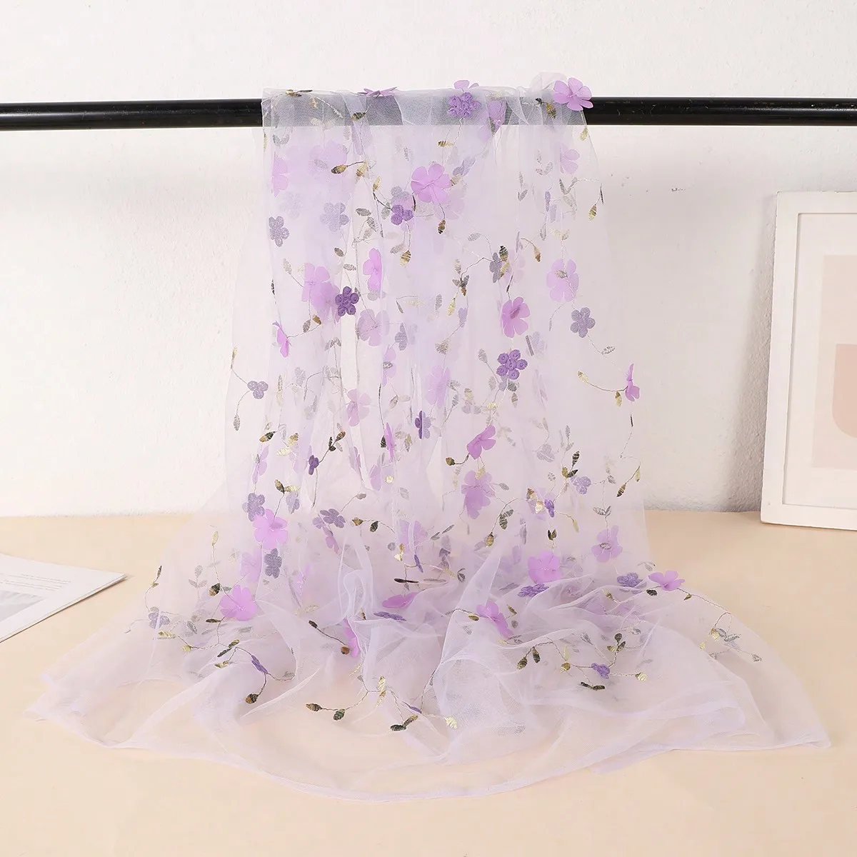 36"x59" Tulle Fabric by Yard Flower Embroidery Mesh Lace Fabric Soft Tulle Lace Fabric for DIY Clothing Dress Design Women Gown thumbnail 5