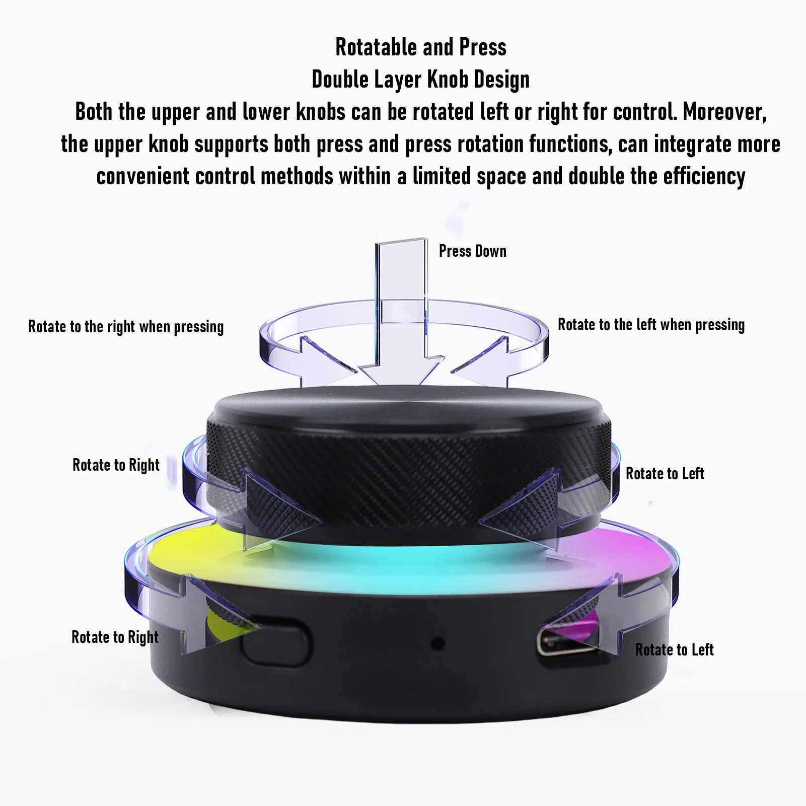 Customizable Knob Controller 2.4G Bluetooth USB C Connection Volume Control Knob with RGB Light for PC Phone Tablet Laptop thumbnail 4