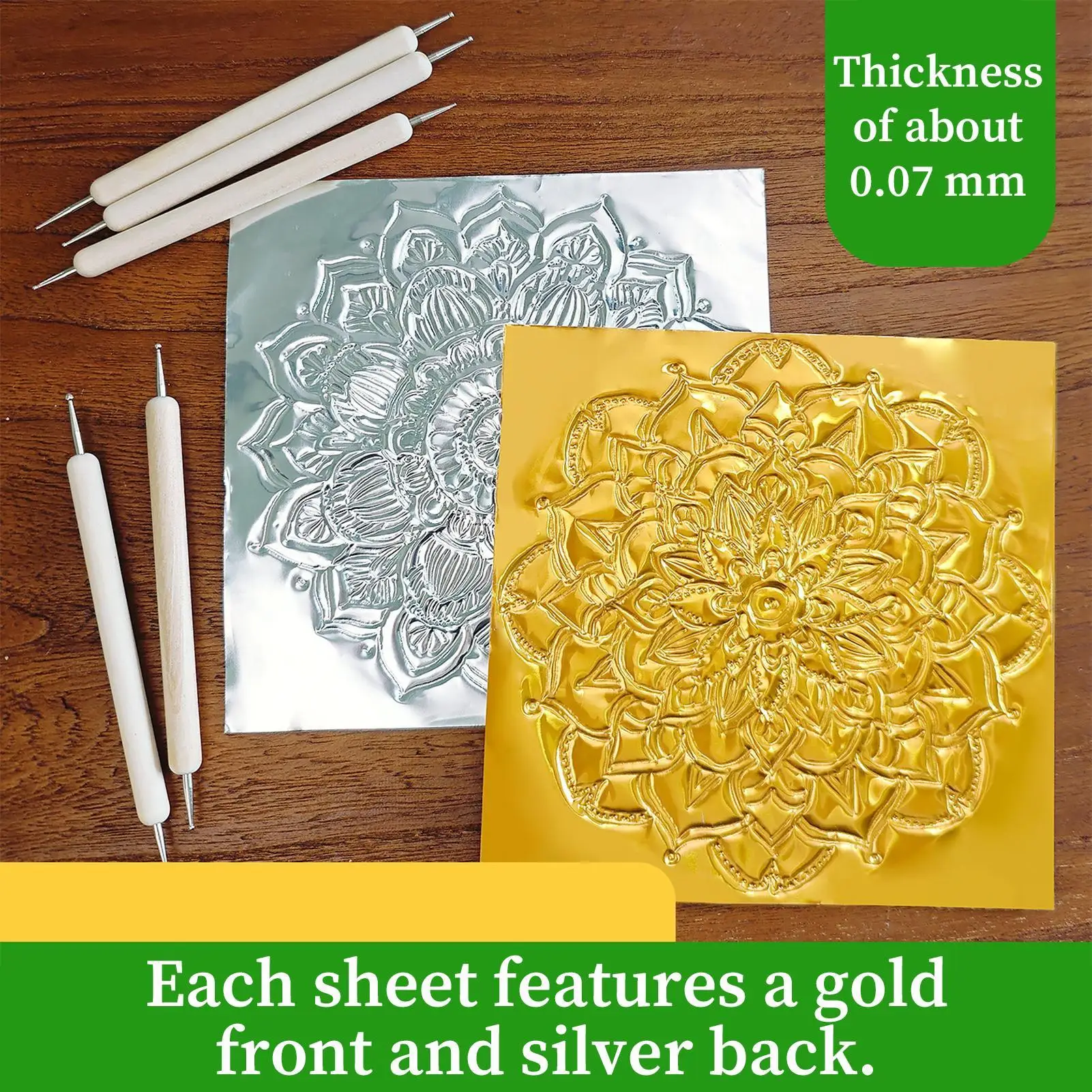20-Pieces Golden Aluminum Foil Sheets Heavy Duty Embossed Aluminum Sheets Crafting Foil for Painting Engraving Mounting thumbnail 2
