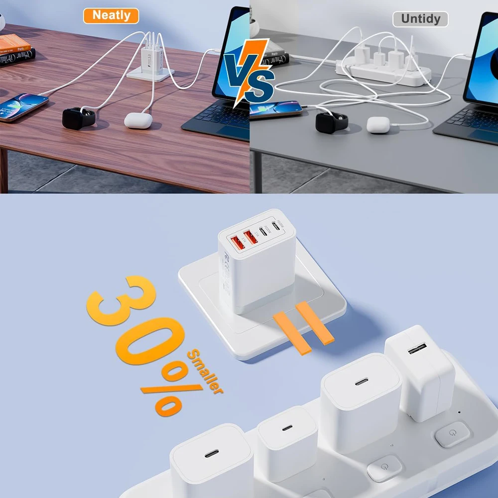EU/UK/US/AU Plug Multi-Port USB-C/USB-A Wall Charger with Type C Cable, 40W Dual PD Fast Charging Block Mobile Phone Adapter thumbnail 4