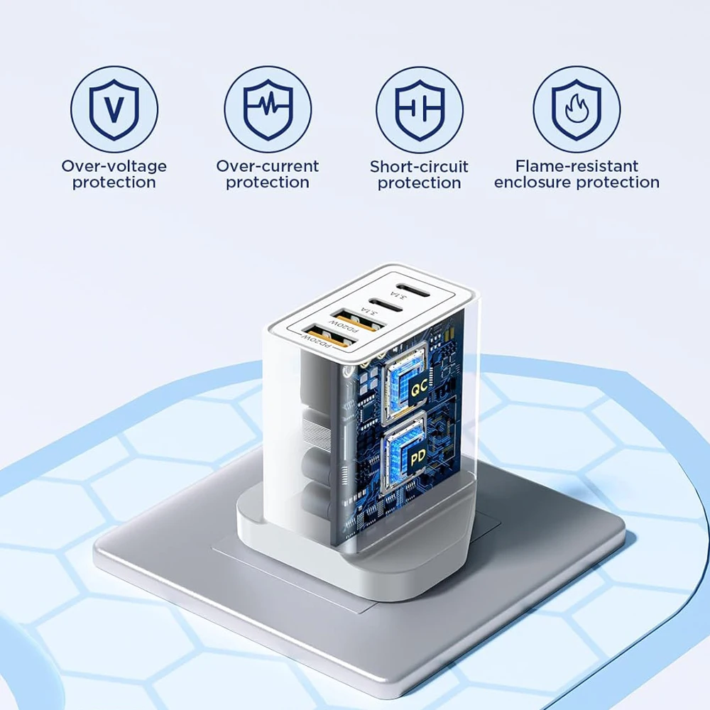 EU/UK/US/AU Plug Multi-Port USB-C/USB-A Wall Charger with Type C Cable, 40W Dual PD Fast Charging Block Mobile Phone Adapter thumbnail 3
