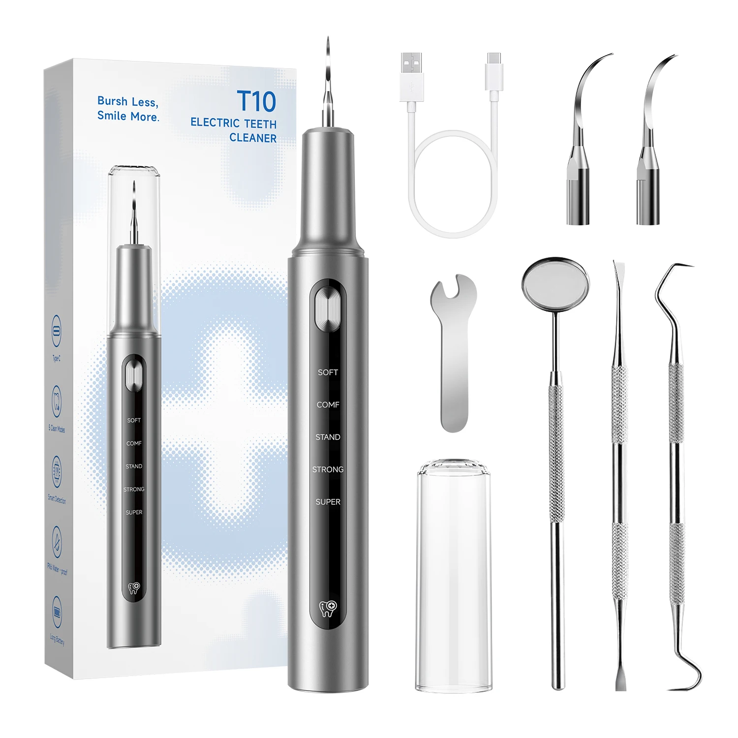 CURVY MOON T10 Electric Ultrasonic Calculus Scaler Tartar Eliminator Tooth Cleaner Tooth Whiting Cleaning Oral Care Tools
