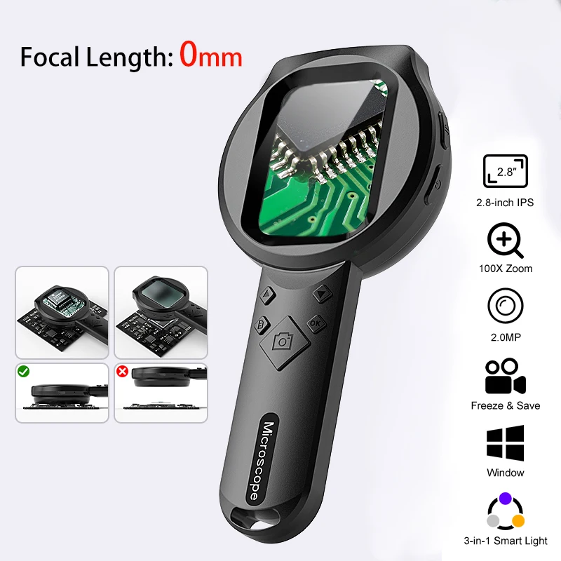 2.8'' IPS Hand-held Digital Magnifier Portable Microscope 50-100X Mignifying Glass for Electronics Repair Jewelry Inspection