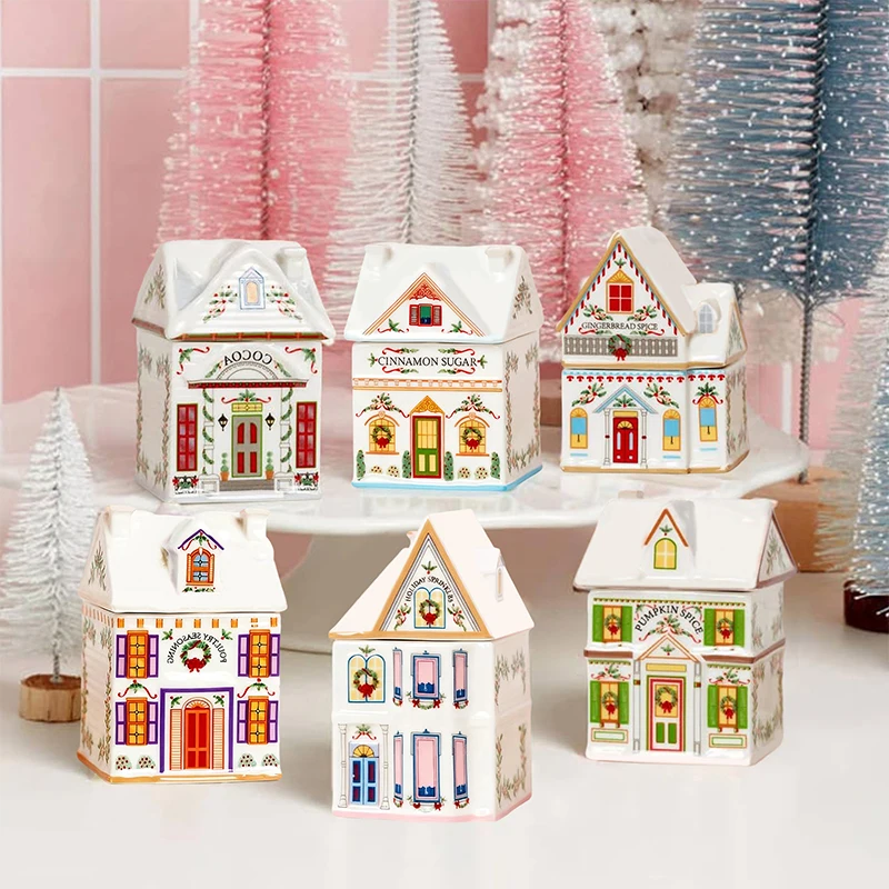 Hot Mini Christmas Gingerbread Houses Jars Holiday Village Spice House Set Festive Decor Kitchen Countertop Christmas Candle thumbnail 3