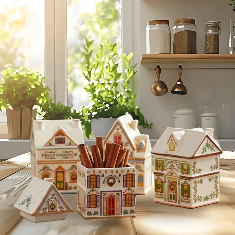 Hot Mini Christmas Gingerbread Houses Jars Holiday Village Spice House Set Festive Decor Kitchen Countertop Christmas Candle