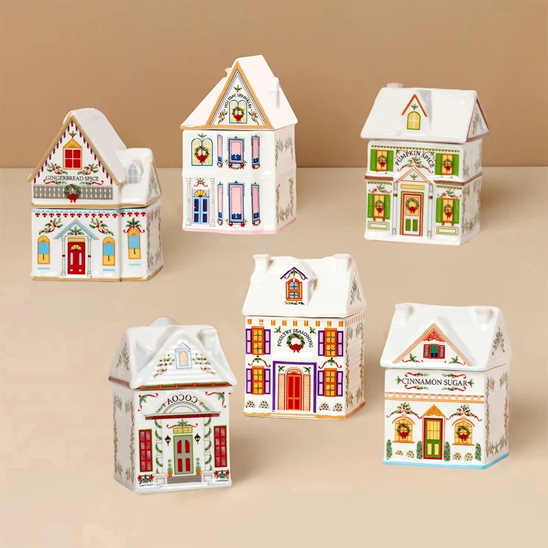 Hot Mini Christmas Gingerbread Houses Jars Holiday Village Spice House Set Festive Decor Kitchen Countertop Christmas Candle thumbnail 5