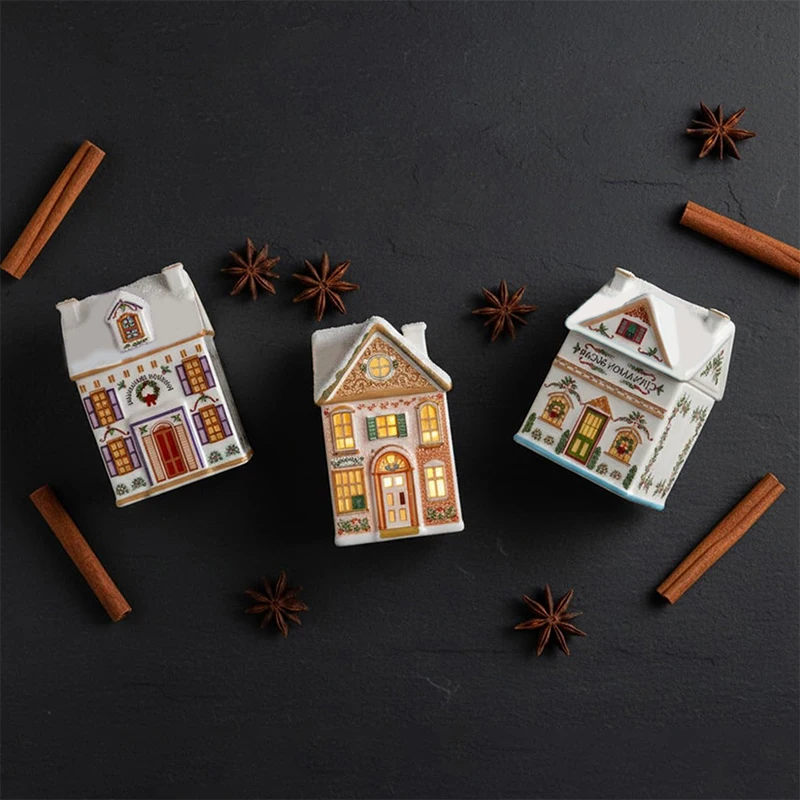 Hot Mini Christmas Gingerbread Houses Jars Holiday Village Spice House Set Festive Decor Kitchen Countertop Christmas Candle thumbnail 4