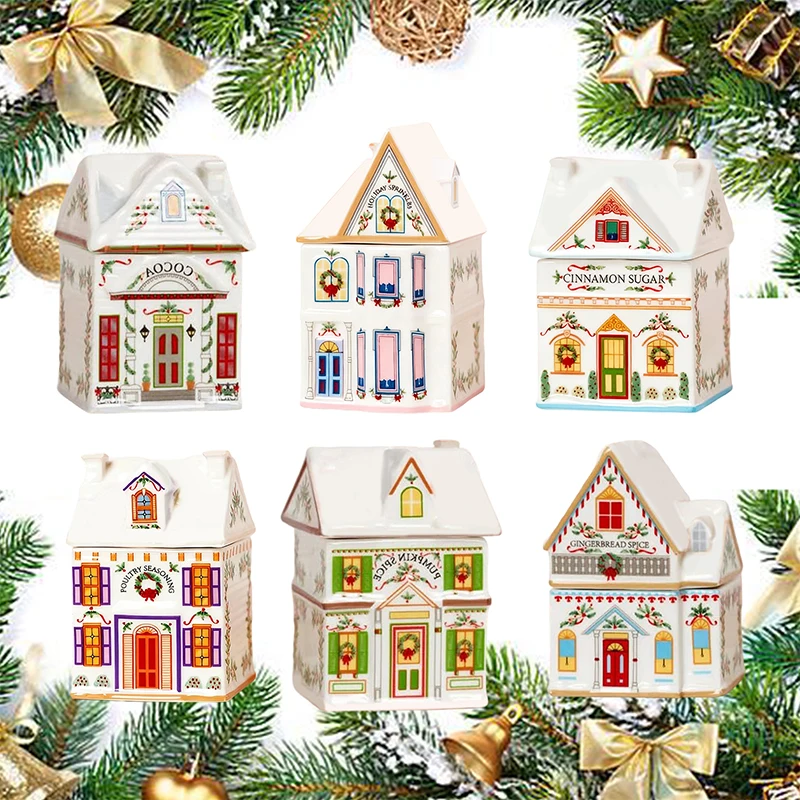 Hot Mini Christmas Gingerbread Houses Jars Holiday Village Spice House Set Festive Decor Kitchen Countertop Christmas Candle thumbnail 2