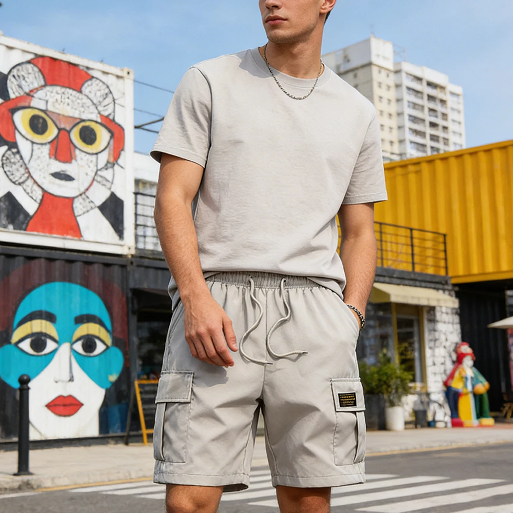 Summer Men's Solid Color Drawstring Cargo Shorts with Flap Pockets Casual Relaxed Athletic Fitness Training Multi-Pocket Bottoms thumbnail 6