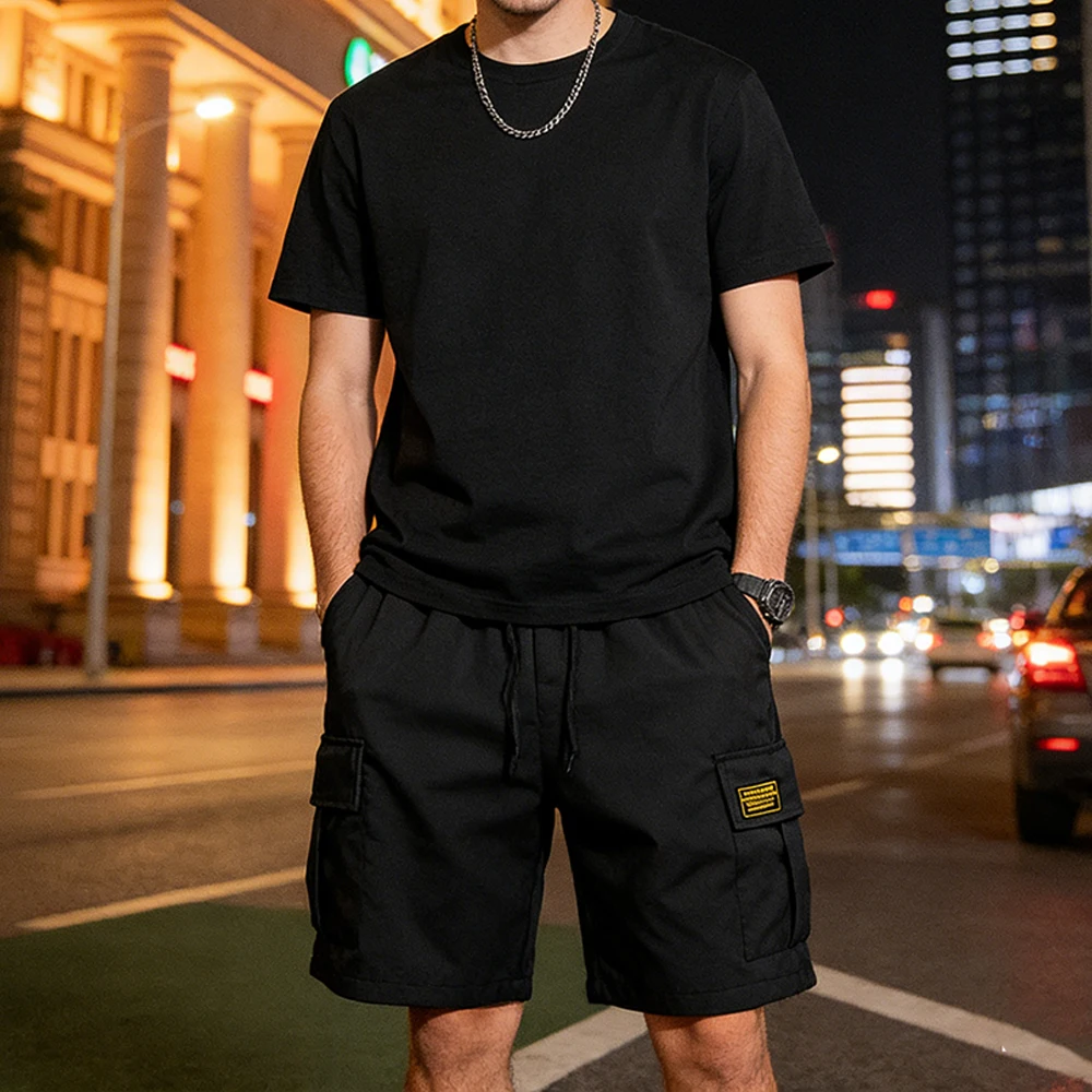 Summer Men's Solid Color Drawstring Cargo Shorts with Flap Pockets Casual Relaxed Athletic Fitness Training Multi-Pocket Bottoms thumbnail 2