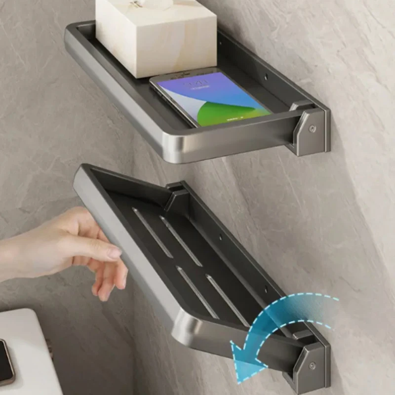 2Pcs RVs Foldable Aluminum Vanity Shelf 90 Degree Drop-Down Waterproof Hanging Toiletries Organizer For RV Caravan Part No Punch