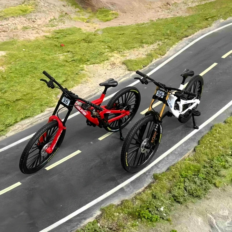 DH Downhill Bike Model for Kids with Front And Rear Dual Suspension Structure Rotatable Wheels And Realistic Pedals Toy Vehicle