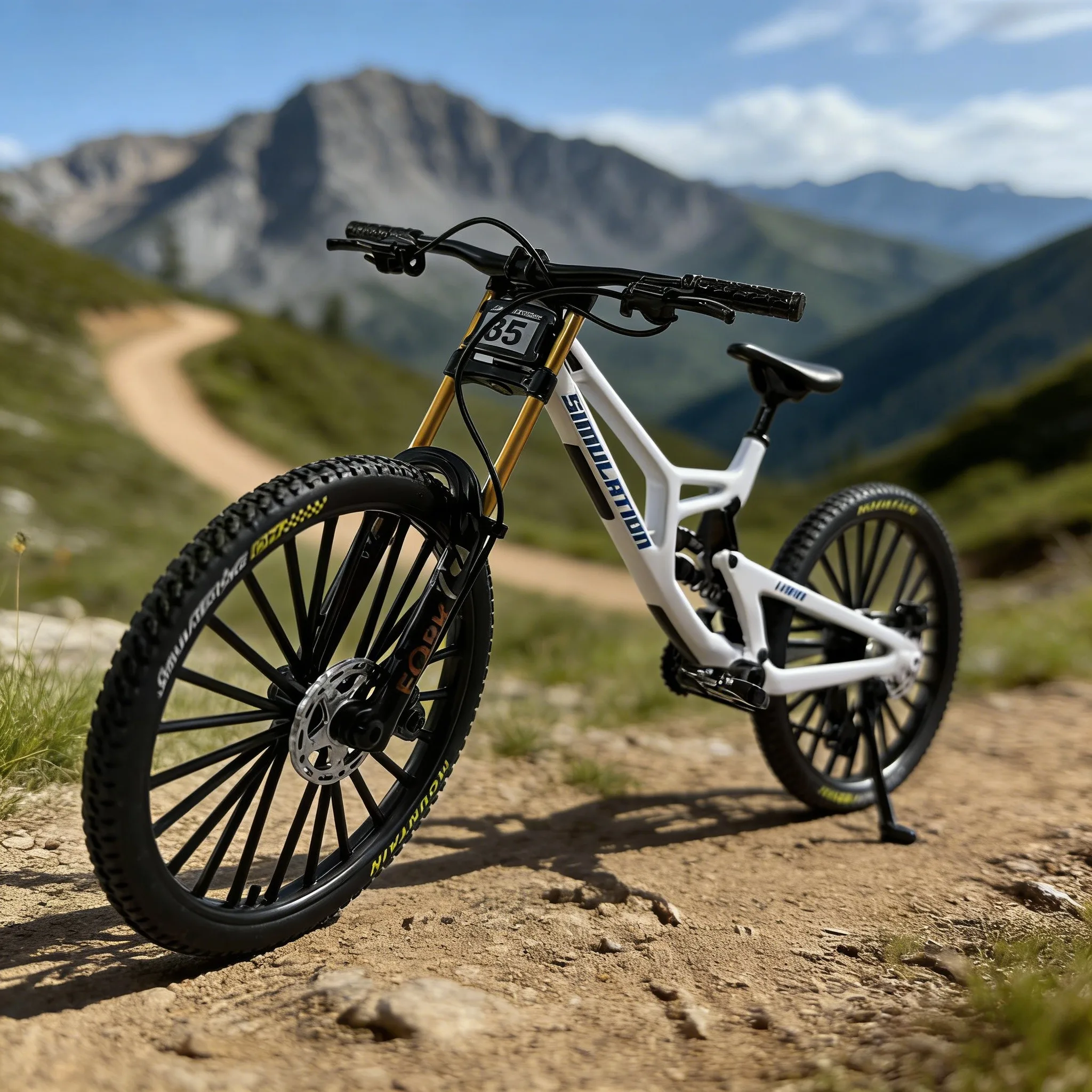 DH Downhill Bike Model for Kids with Front And Rear Dual Suspension Structure Rotatable Wheels And Realistic Pedals Toy Vehicle thumbnail 5