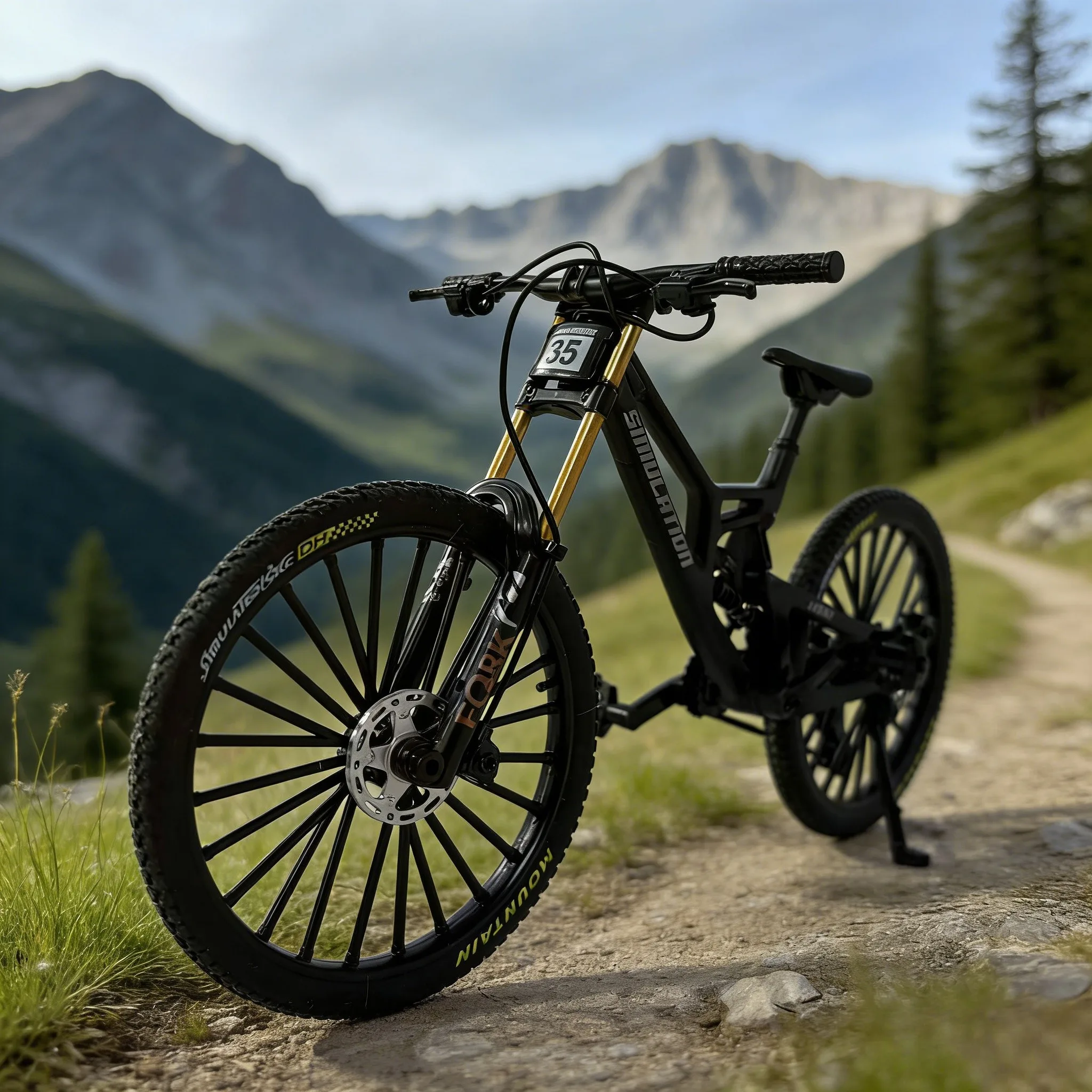 DH Downhill Bike Model for Kids with Front And Rear Dual Suspension Structure Rotatable Wheels And Realistic Pedals Toy Vehicle thumbnail 6