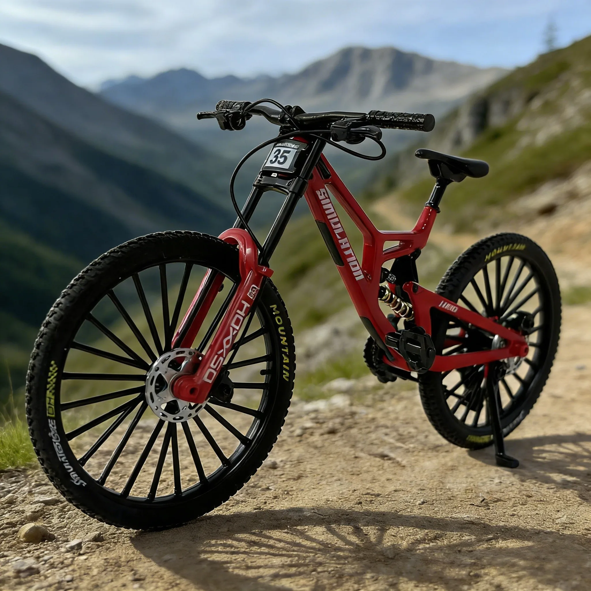DH Downhill Bike Model for Kids with Front And Rear Dual Suspension Structure Rotatable Wheels And Realistic Pedals Toy Vehicle thumbnail 4