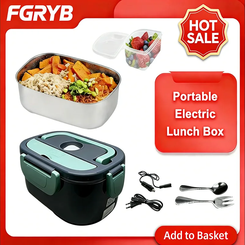 Portable Electric Lunch Box  Stainless Steel Heated Food Container for Car/Office/Home Dining Box Microwave Oven