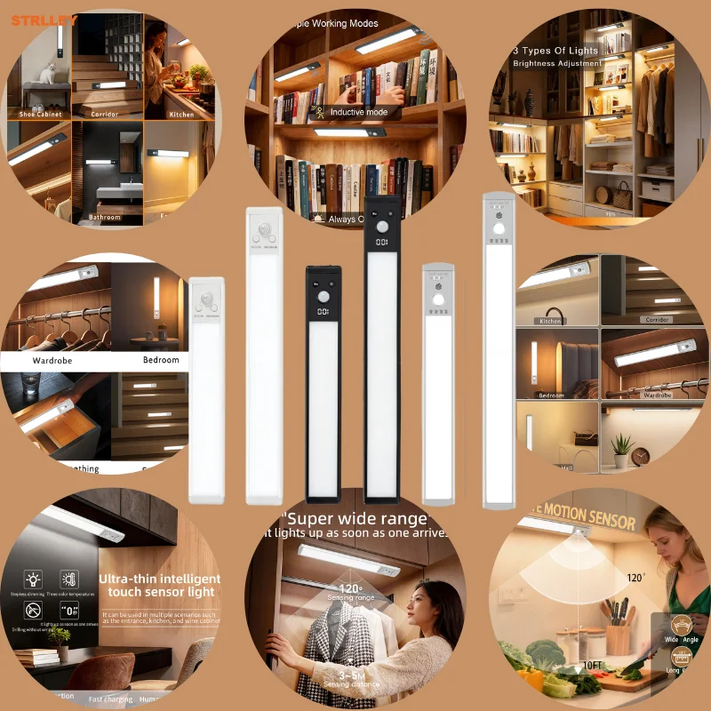 LED Motion Sensor Light Wireless LED Night Light Type C Rechargeable Light Cabinet Wardrobe Lamp Staircase Backlight For Kitchen thumbnail 4