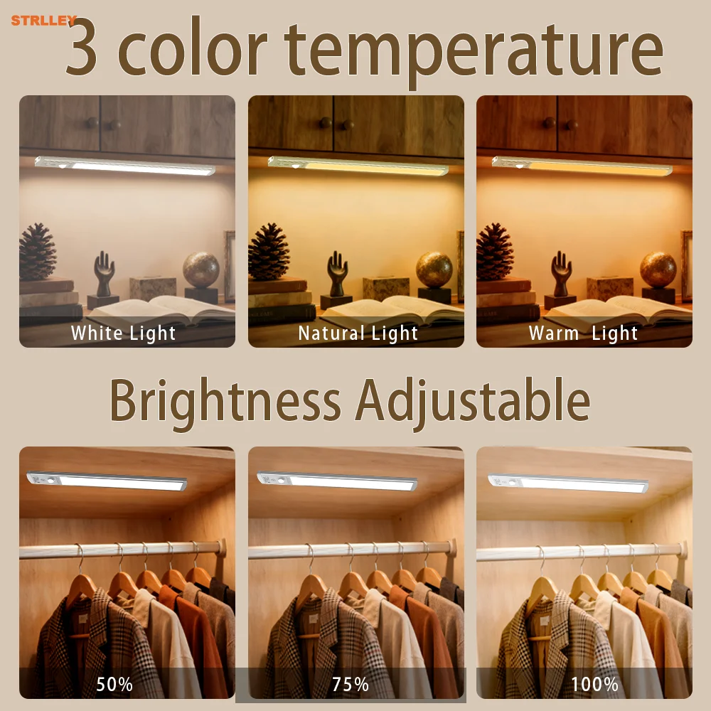 LED Motion Sensor Light Wireless LED Night Light Type C Rechargeable Light Cabinet Wardrobe Lamp Staircase Backlight For Kitchen thumbnail 6