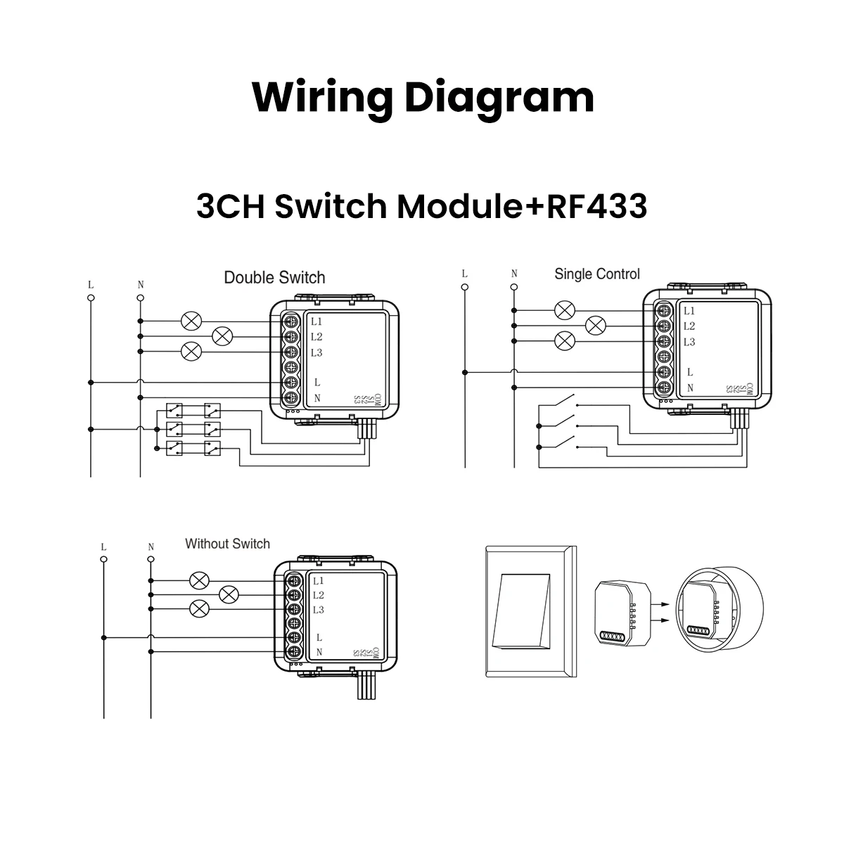 GIRIER Tuya Smart WiFi Switch Module RF433 DIY Breaker Relay Neutral Wire Required Supports 2-way Control Works Alexa Hey Google thumbnail 5