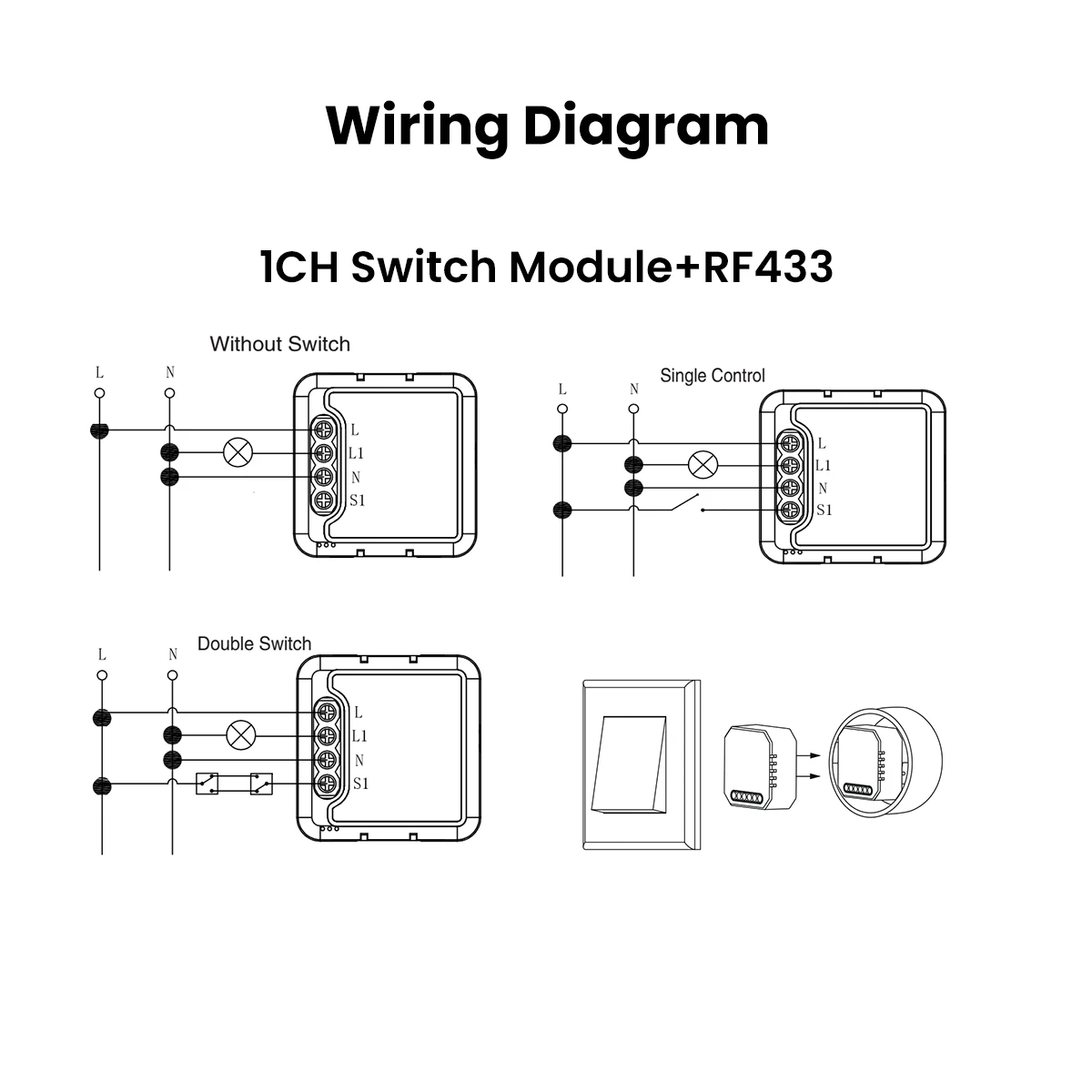GIRIER Tuya Smart WiFi Switch Module RF433 DIY Breaker Relay Neutral Wire Required Supports 2-way Control Works Alexa Hey Google thumbnail 3