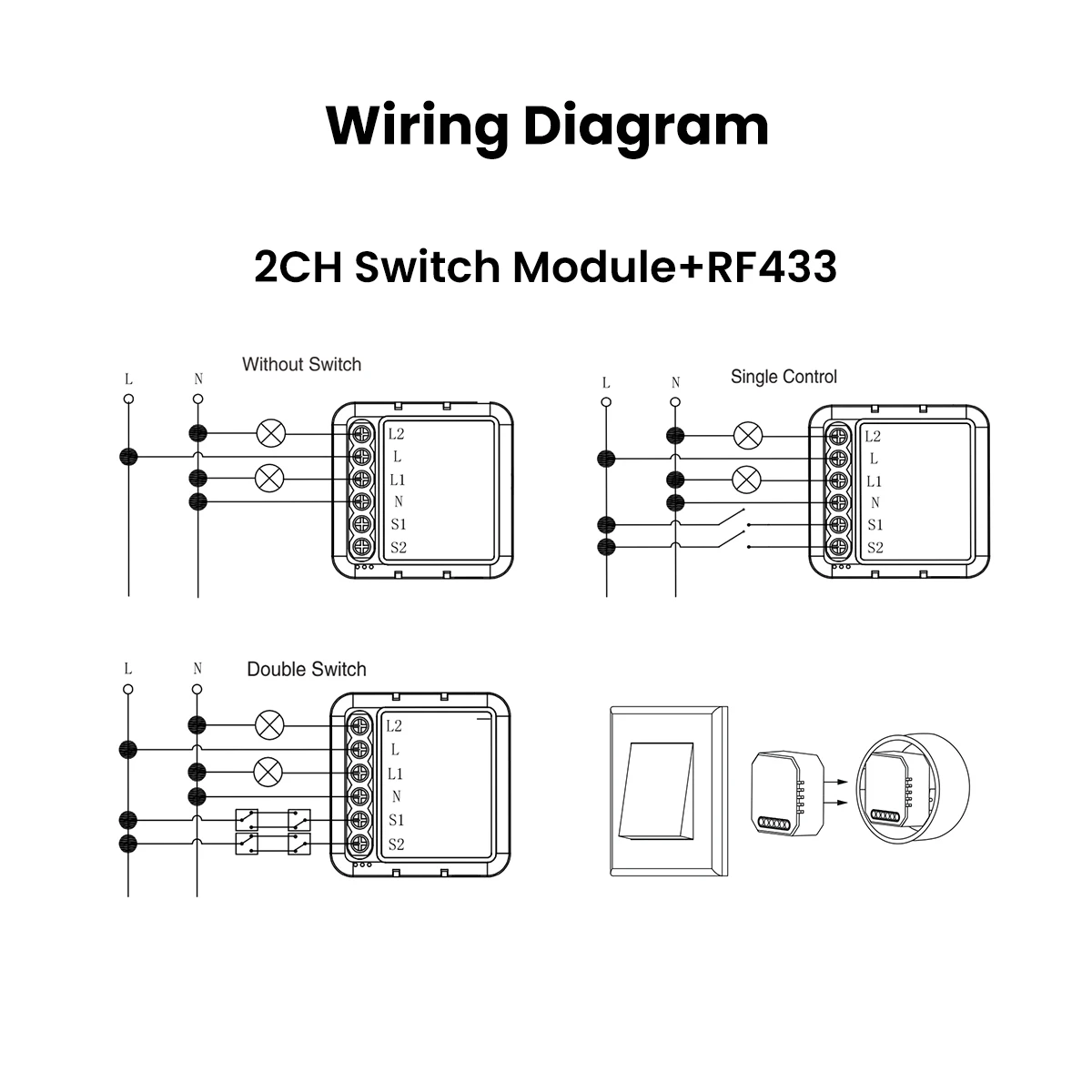 GIRIER Tuya Smart WiFi Switch Module RF433 DIY Breaker Relay Neutral Wire Required Supports 2-way Control Works Alexa Hey Google thumbnail 4