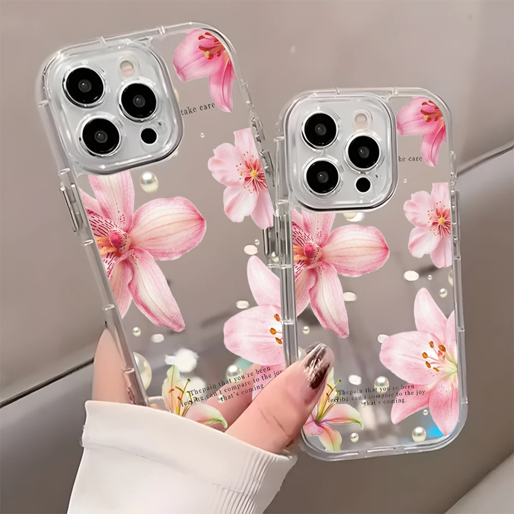 Elegant Pink Lily Flower Pattern Mirror Soft Phone Case For iPhone 17 16 15 14 13 12 11 Pro Max Air X XR XS 7 8 Plus Back Cover thumbnail 6