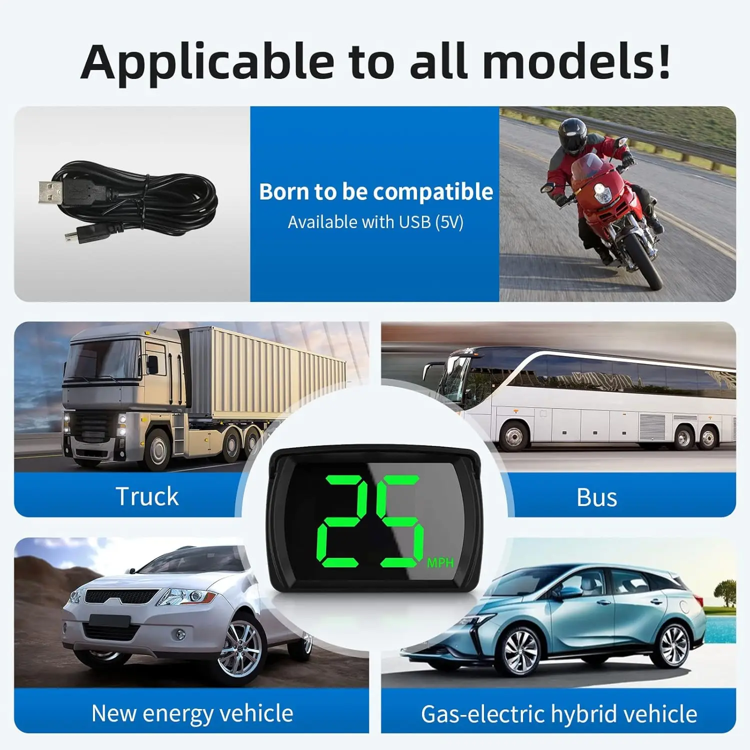 Car GPS HUD Head Up Display Universal Digital Speedometer Projector Kmh/Mph Big Font Speed Meter Displayer USB Cable Plug & Play thumbnail 3