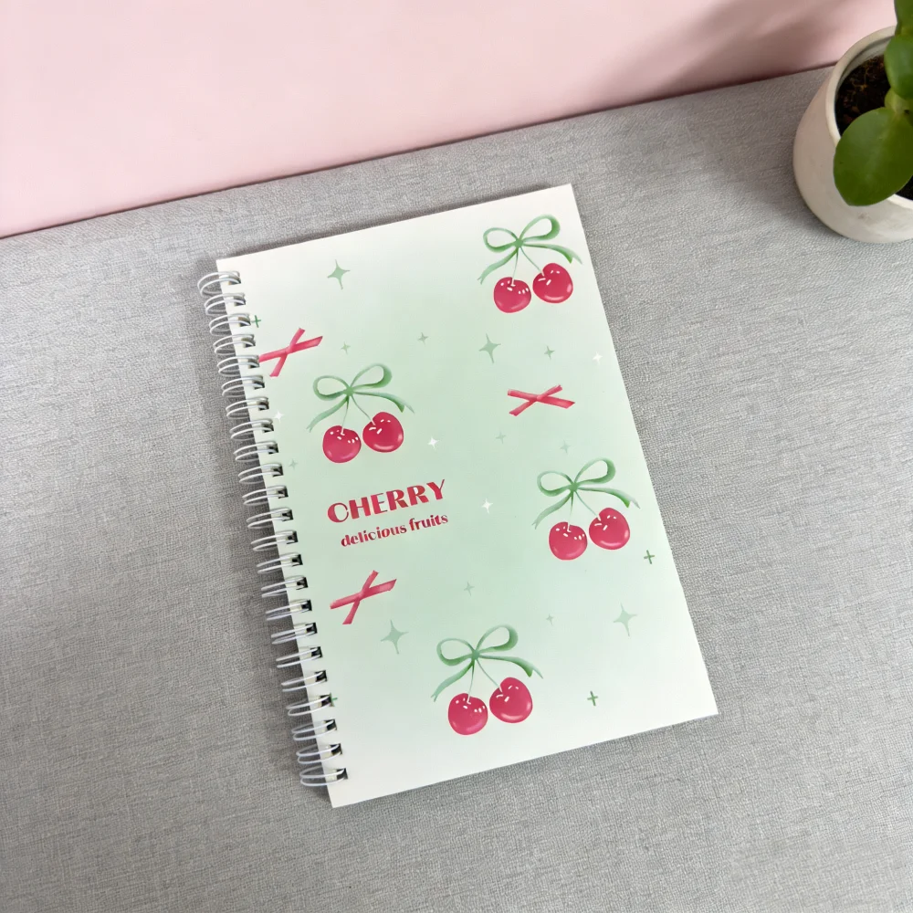 1PCS A5 Kawaii Cherry Spiral Coil Notebook Cute Diary Book Exam Organizer Notepad Aesthetic Stationery Student School Supplies thumbnail 6