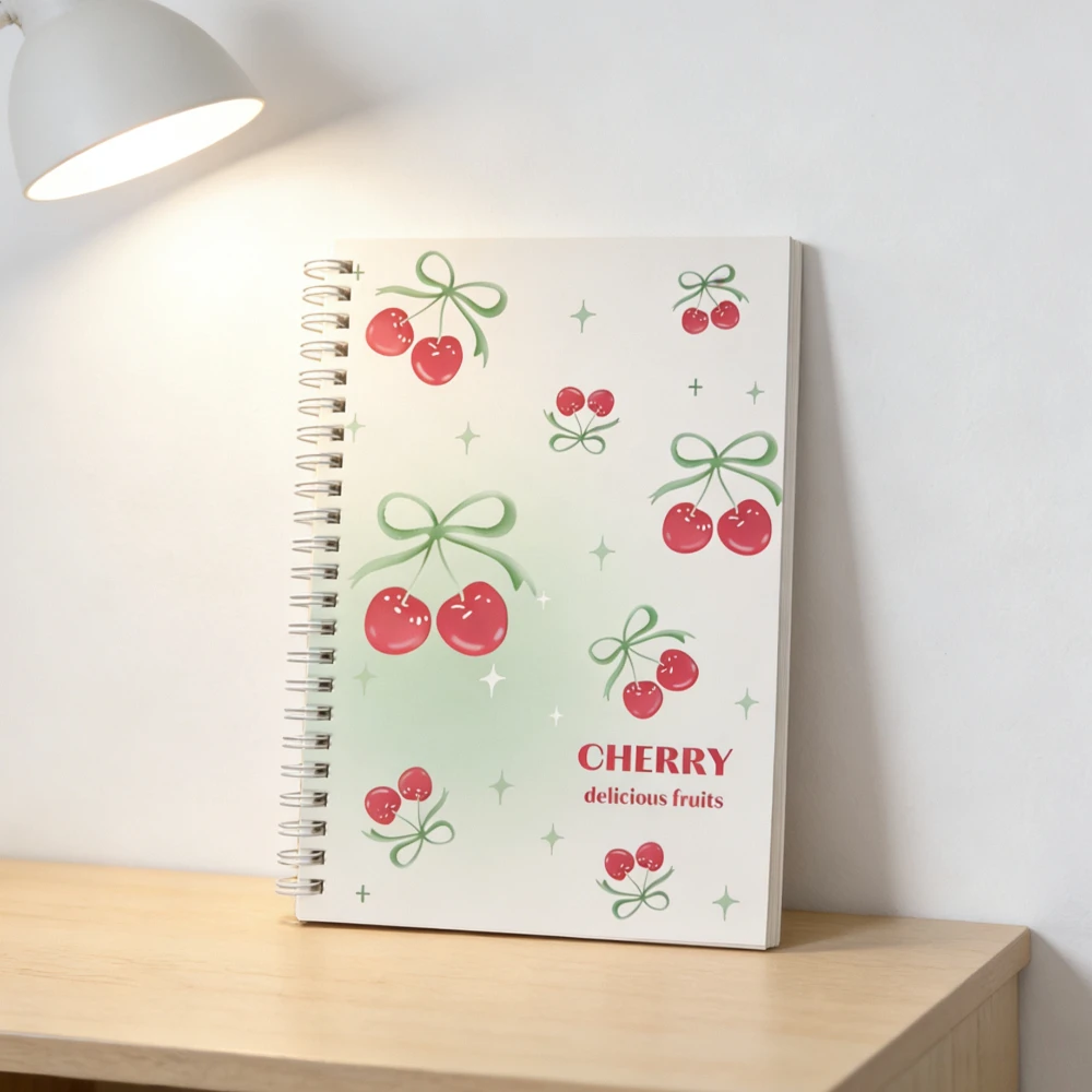 1PCS A5 Kawaii Cherry Spiral Coil Notebook Cute Diary Book Exam Organizer Notepad Aesthetic Stationery Student School Supplies thumbnail 5