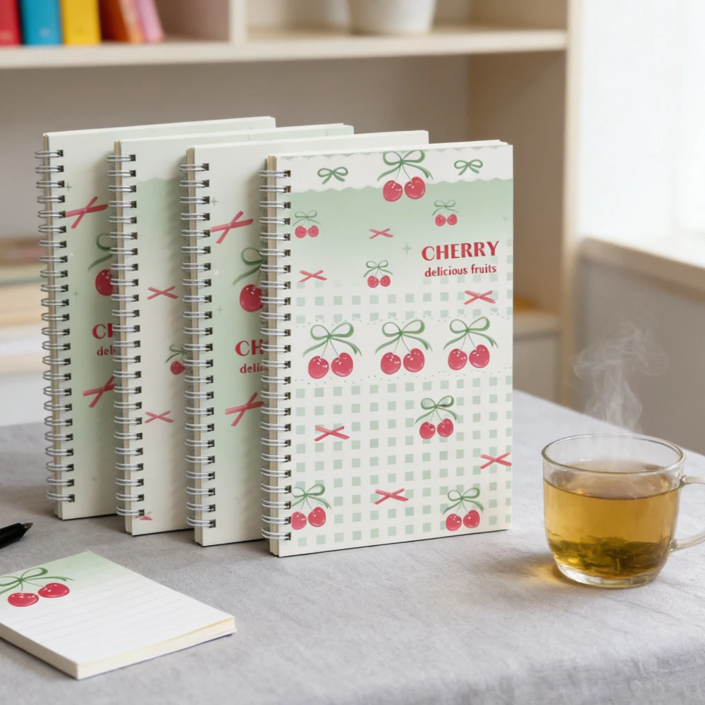 1PCS A5 Kawaii Cherry Spiral Coil Notebook Cute Diary Book Exam Organizer Notepad Aesthetic Stationery Student School Supplies thumbnail 2