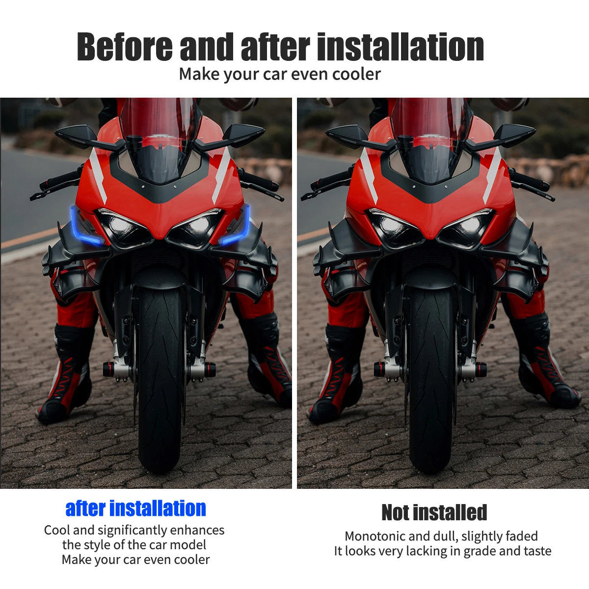 1 pair Motorcycle Front Side Wing LED Light Kit Aerodynamic Wing Lights Universal Spoiler Lamp Motorcycle Decorative Accessories thumbnail 4