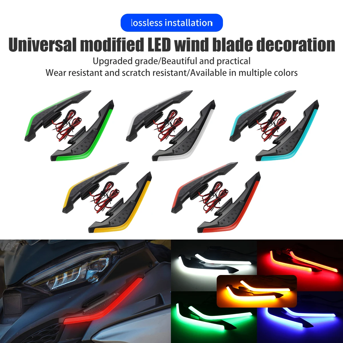 1 pair Motorcycle Front Side Wing LED Light Kit Aerodynamic Wing Lights Universal Spoiler Lamp Motorcycle Decorative Accessories thumbnail 2
