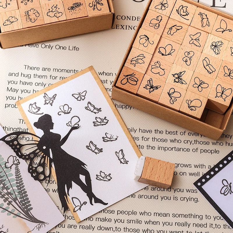 25PCS Wooden Stamp Set Weather Emotion Butterfly Creative Decorative Stamps for Scrapbooking Journaling And Note-taking thumbnail 5