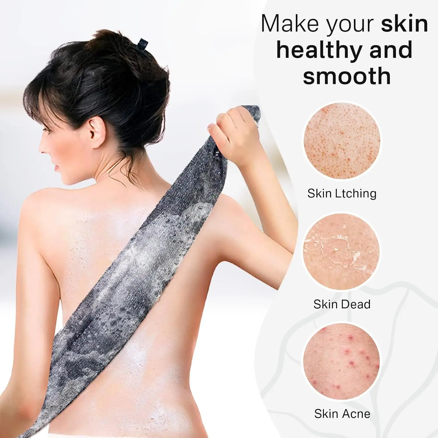Exfoliating Scrub Bath Towel Body Back Wash Cloth Scrubber, Soft Shower Sponge Essential Bathroom Cleansing Accessories thumbnail 2