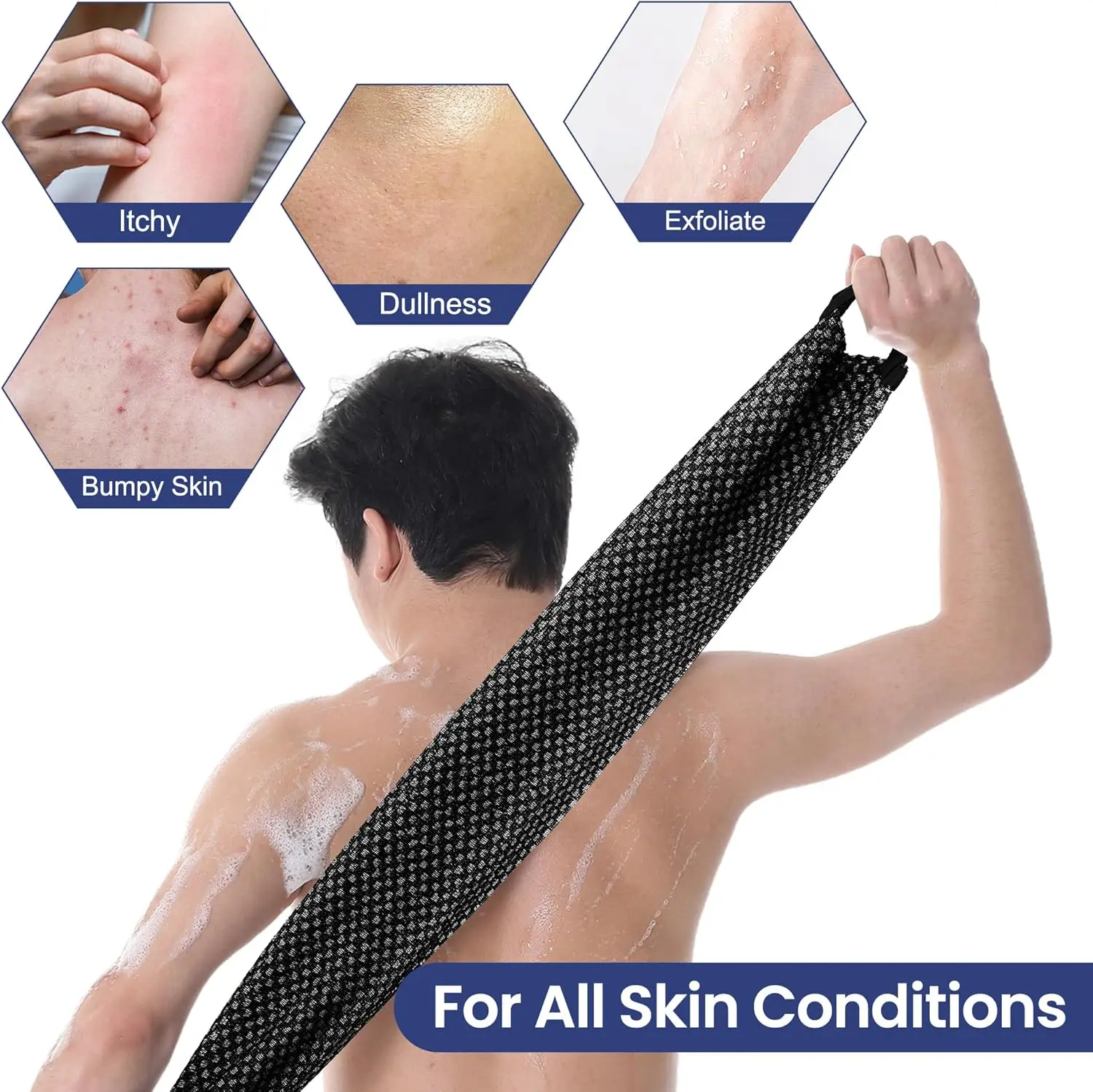Exfoliating Scrub Bath Towel Body Back Wash Cloth Scrubber, Soft Shower Sponge Essential Bathroom Cleansing Accessories thumbnail 4