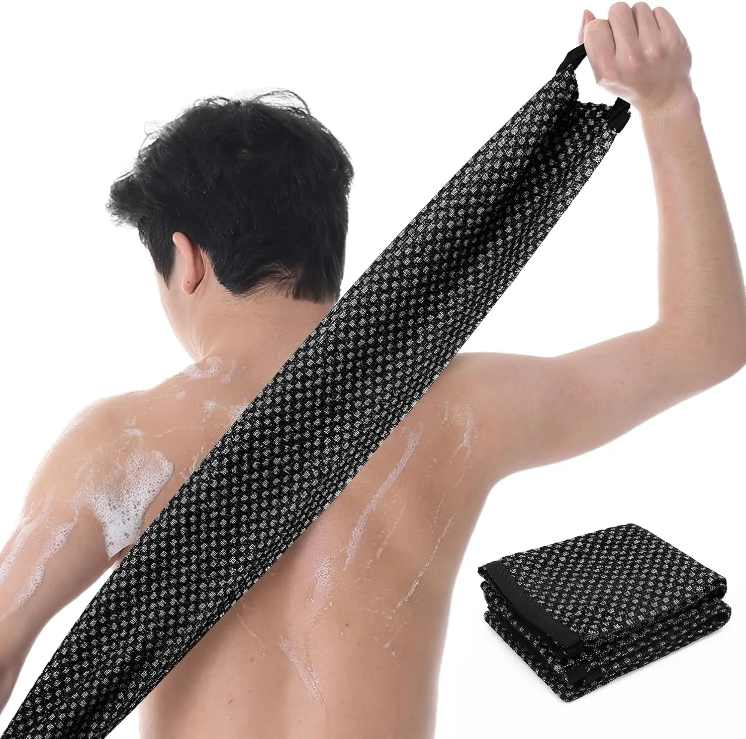 Exfoliating Scrub Bath Towel Body Back Wash Cloth Scrubber, Soft Shower Sponge Essential Bathroom Cleansing Accessories