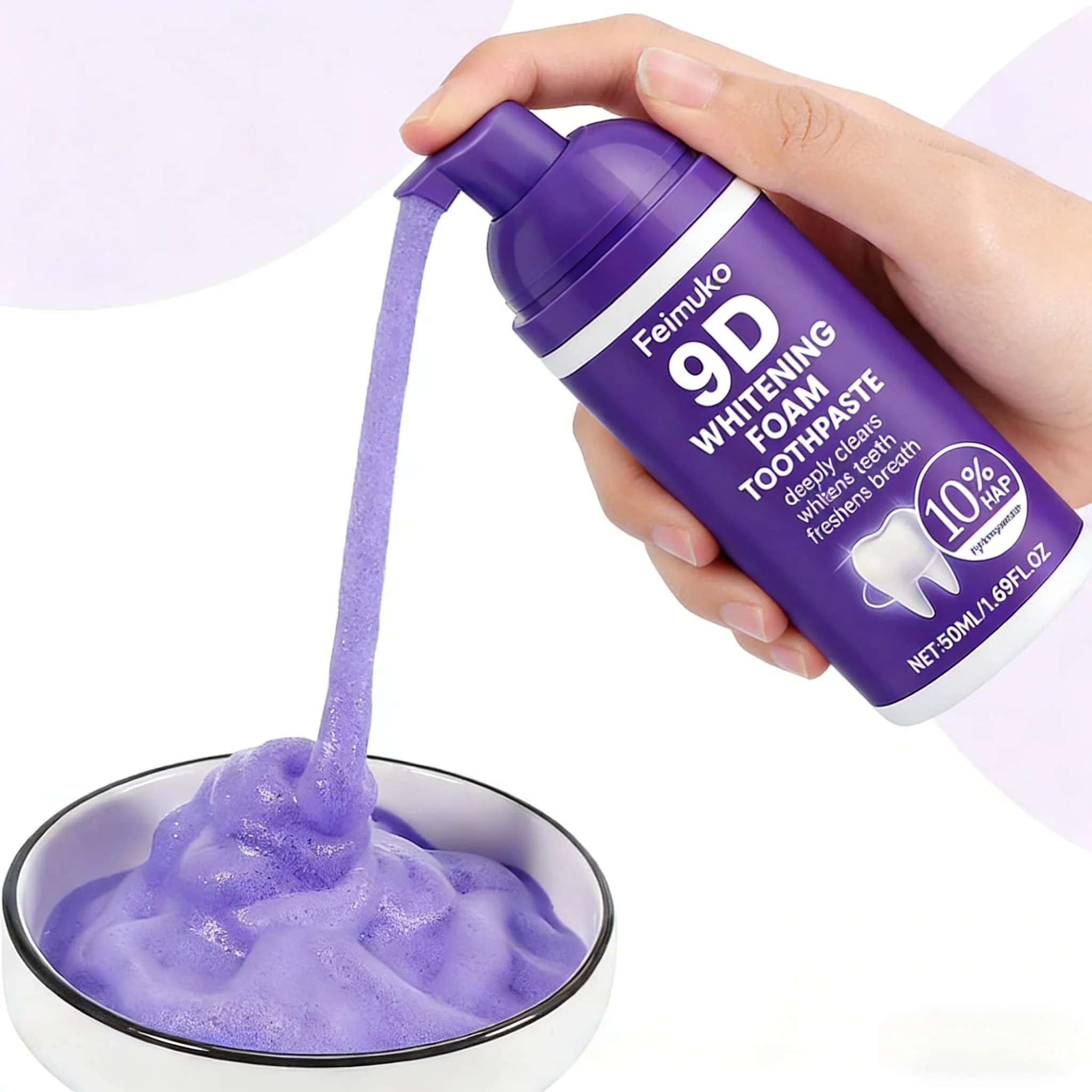 9D Purple Tooth Mousse WHITENING FOAM TOOTHPASTE 10% Hydroxyapatite Fresh Breath Travel Teeth Whitening Stain Removal Oral Care thumbnail 4