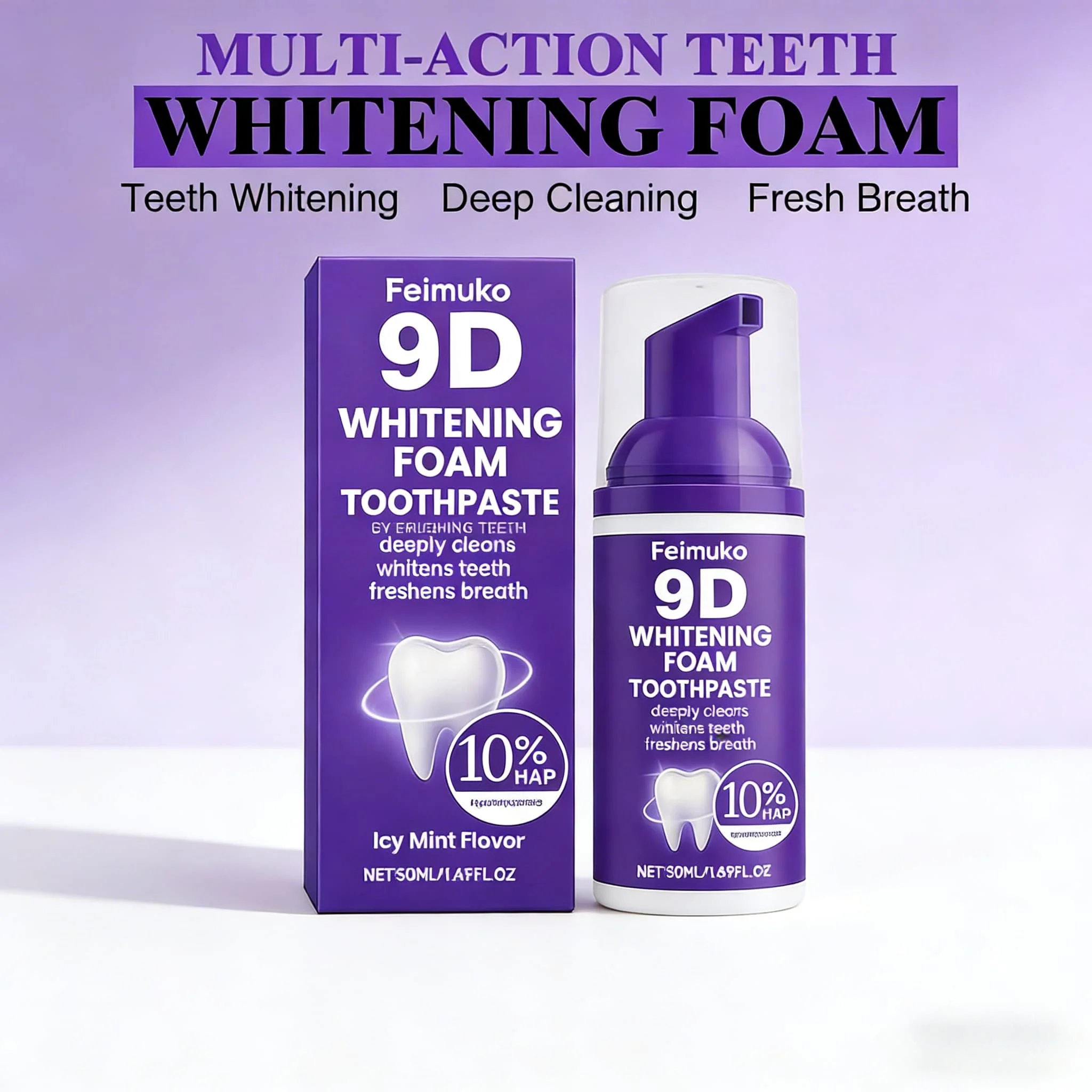 9D Purple Tooth Mousse WHITENING FOAM TOOTHPASTE 10% Hydroxyapatite Fresh Breath Travel Teeth Whitening Stain Removal Oral Care thumbnail 3