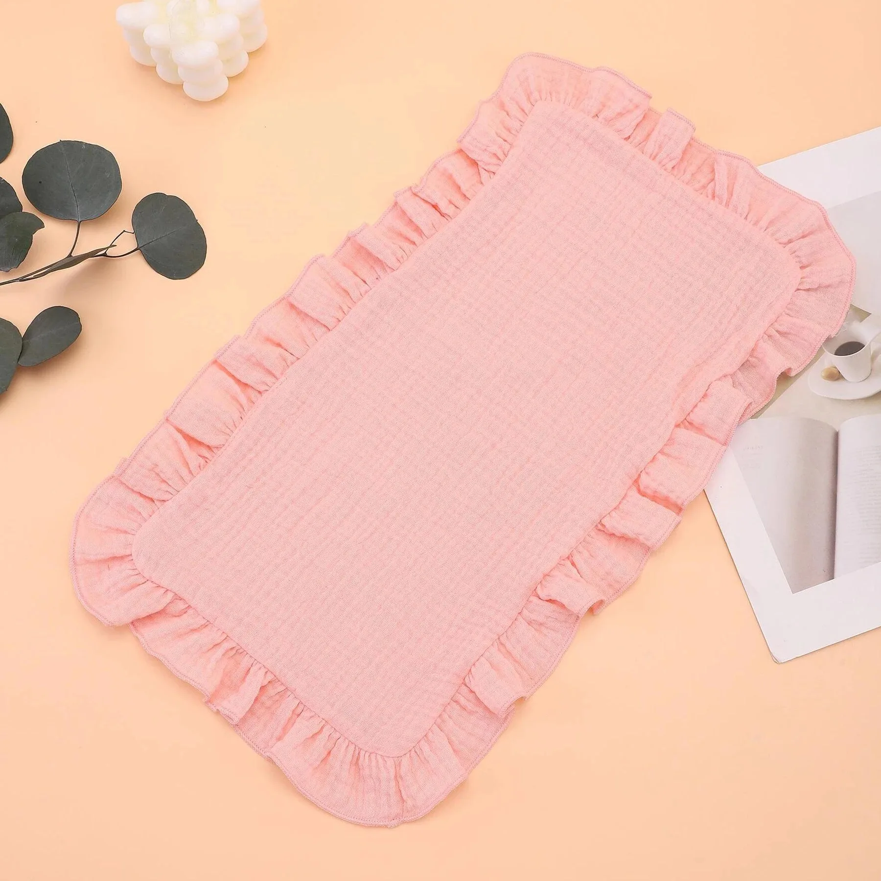 3-piece soft cotton baby bib/shoulder towel/baby burping mat/burping towel with ruffled edges thumbnail 5