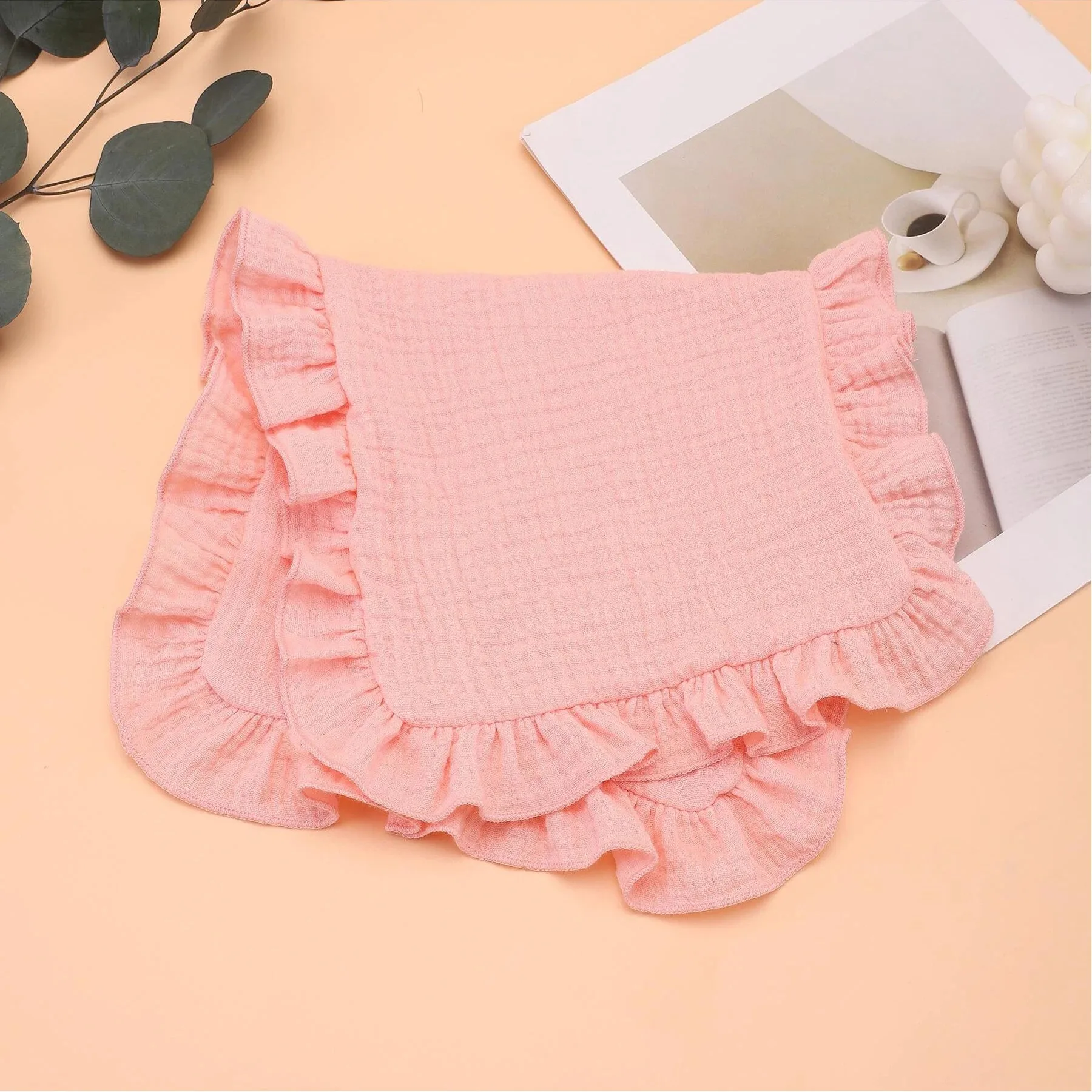 3-piece soft cotton baby bib/shoulder towel/baby burping mat/burping towel with ruffled edges thumbnail 4