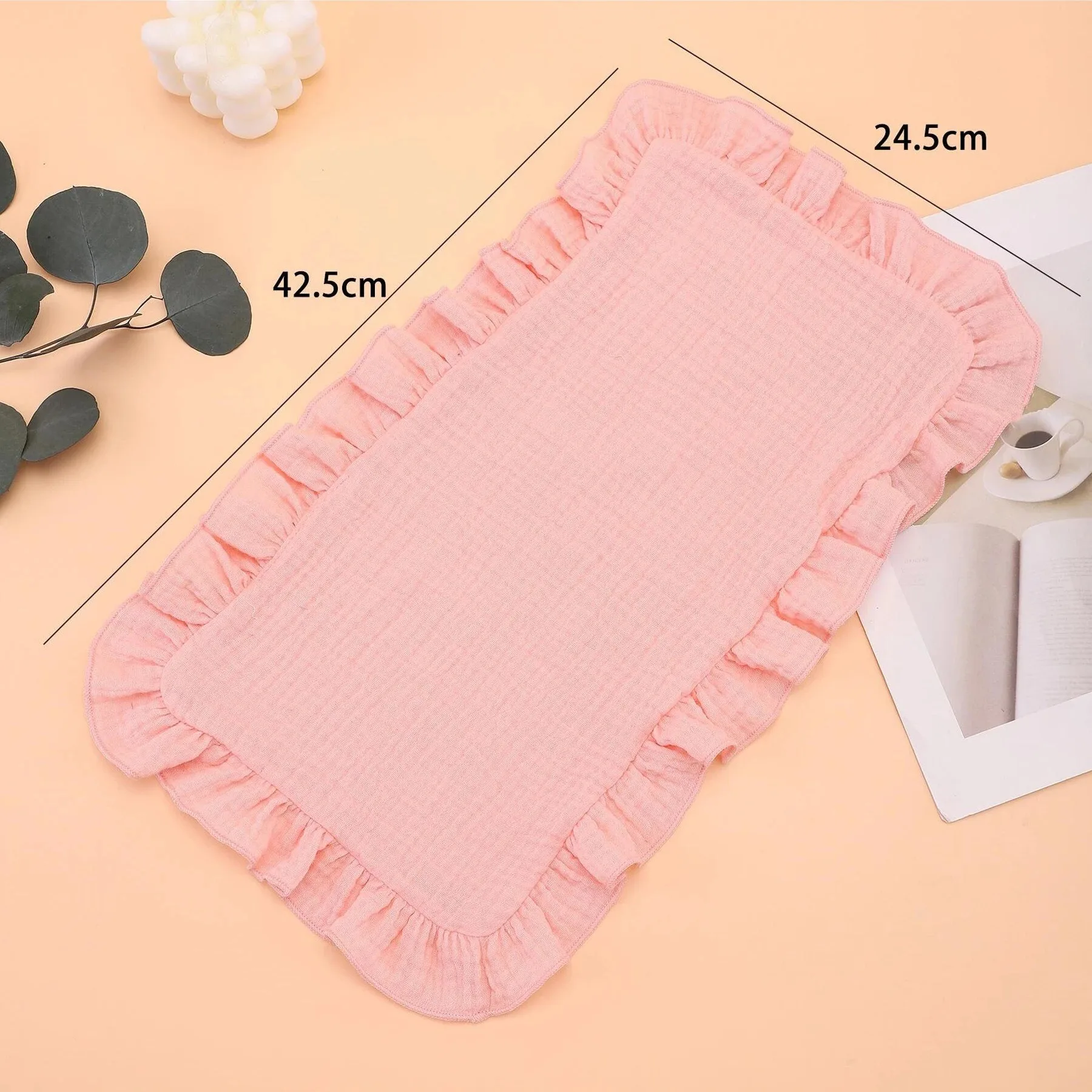 3-piece soft cotton baby bib/shoulder towel/baby burping mat/burping towel with ruffled edges thumbnail 3