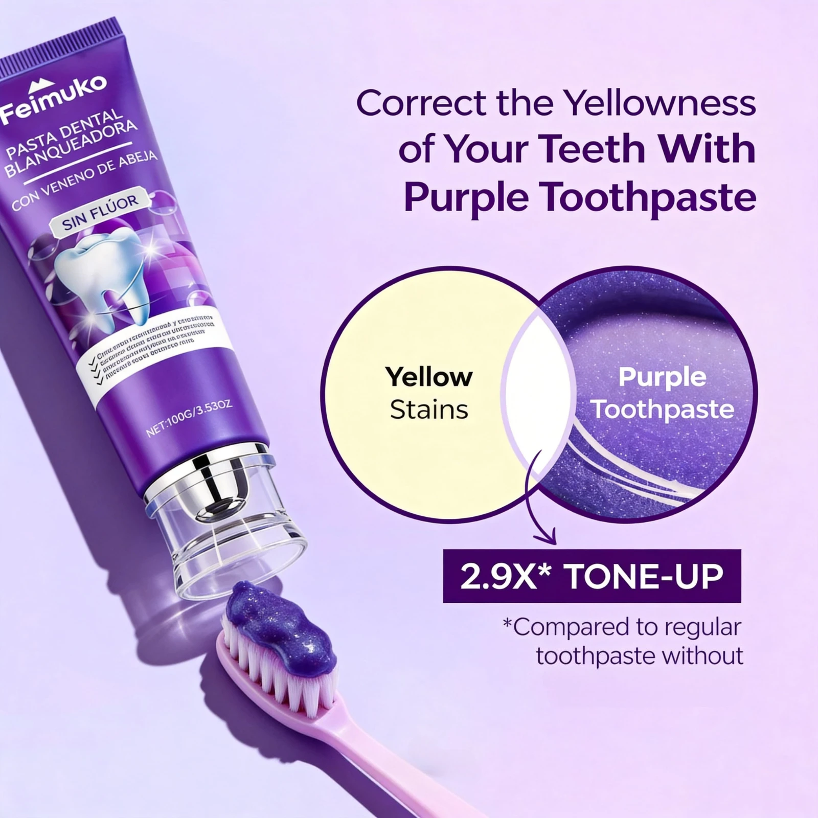 Bee Venom Purple Toothpaste Hydroxyapatite Yellow Teeth Whitening Oral Care Fresh Breath Gum Comfort Stain Removal Formula thumbnail 2