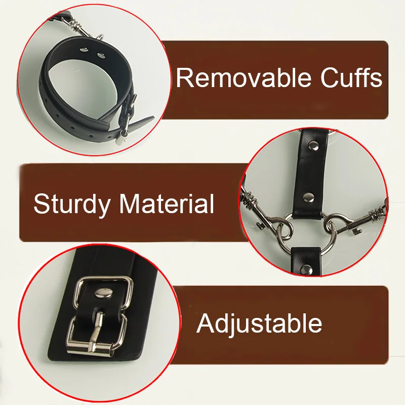 BDSM Behind Back Handcuffs Bondage Restraints,Sex Toys for Couples,Chain Leash Collar,Stainless Steel Anal Hook,Role Play thumbnail 4