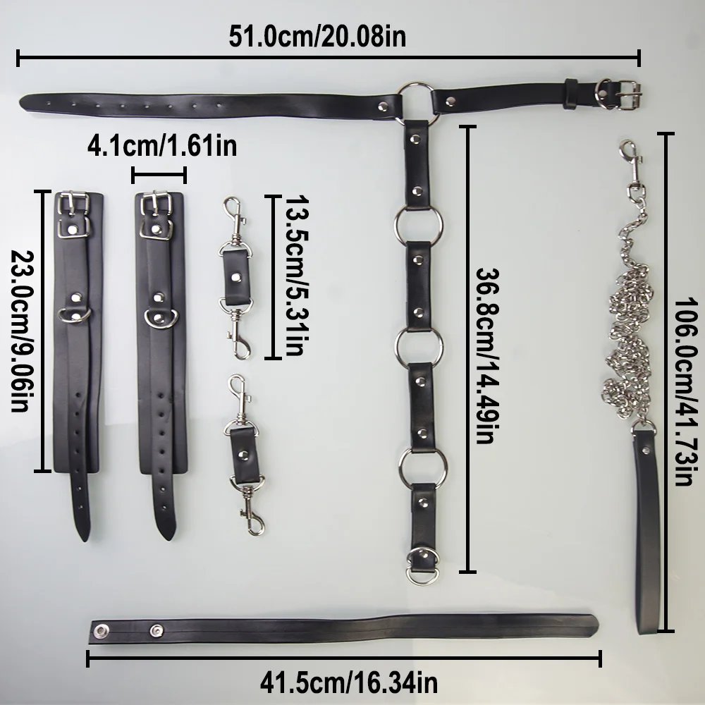 BDSM Behind Back Handcuffs Bondage Restraints,Sex Toys for Couples,Chain Leash Collar,Stainless Steel Anal Hook,Role Play thumbnail 5