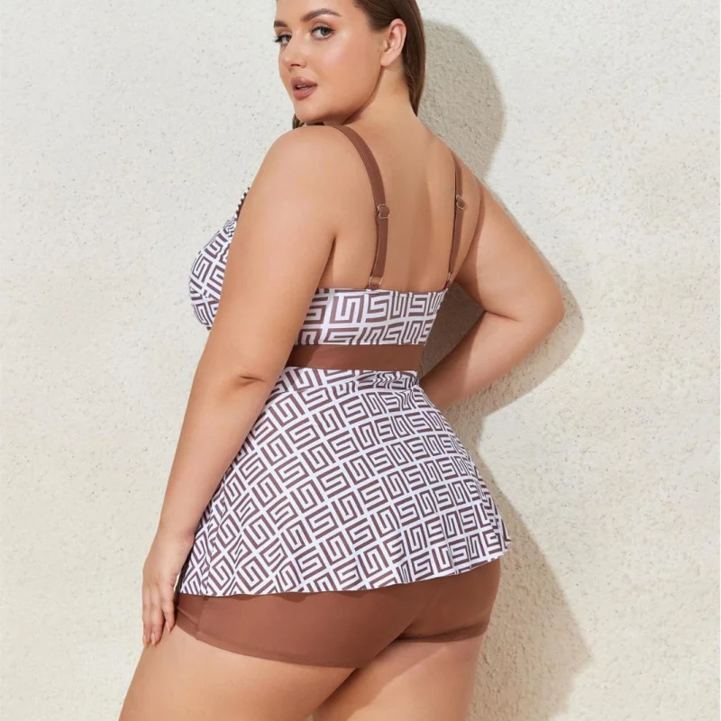 New Swimwear Plus Size Swimsuit Women Two-Piece High Waist Slimming European and American Tankini thumbnail 3