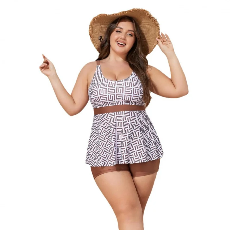 New Swimwear Plus Size Swimsuit Women Two-Piece High Waist Slimming European and American Tankini thumbnail 5