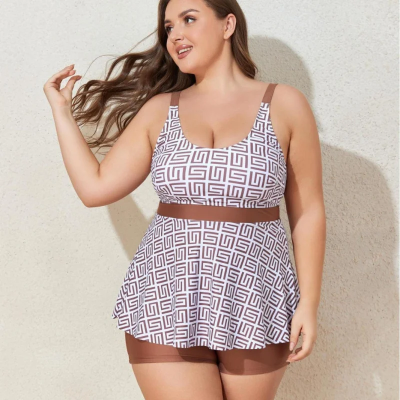 New Swimwear Plus Size Swimsuit Women Two-Piece High Waist Slimming European and American Tankini thumbnail 4