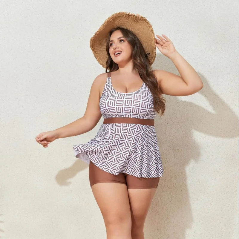 New Swimwear Plus Size Swimsuit Women Two-Piece High Waist Slimming European and American Tankini thumbnail 2