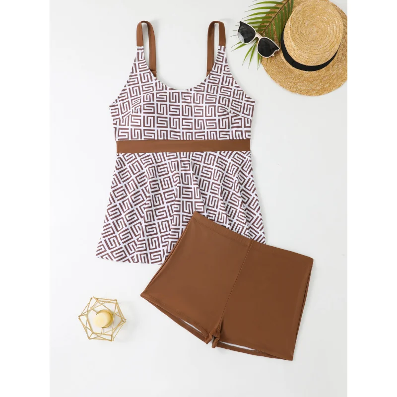 New Swimwear Plus Size Swimsuit Women Two-Piece High Waist Slimming European and American Tankini thumbnail 6